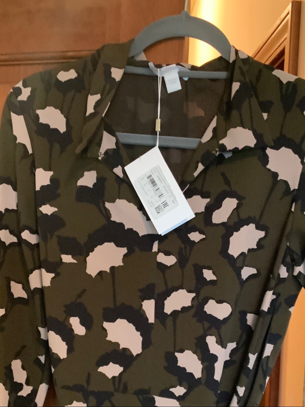 Hugo Boss Olive, Blush & Black Long Sleeve Shirt Dress with Collar